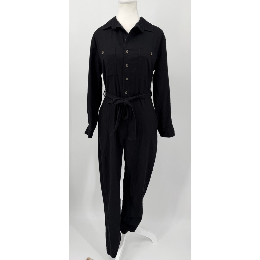 Rolla's Womens Black Utility Long Sleeve Button Front Tie Waist Jumpsuit 6/XS